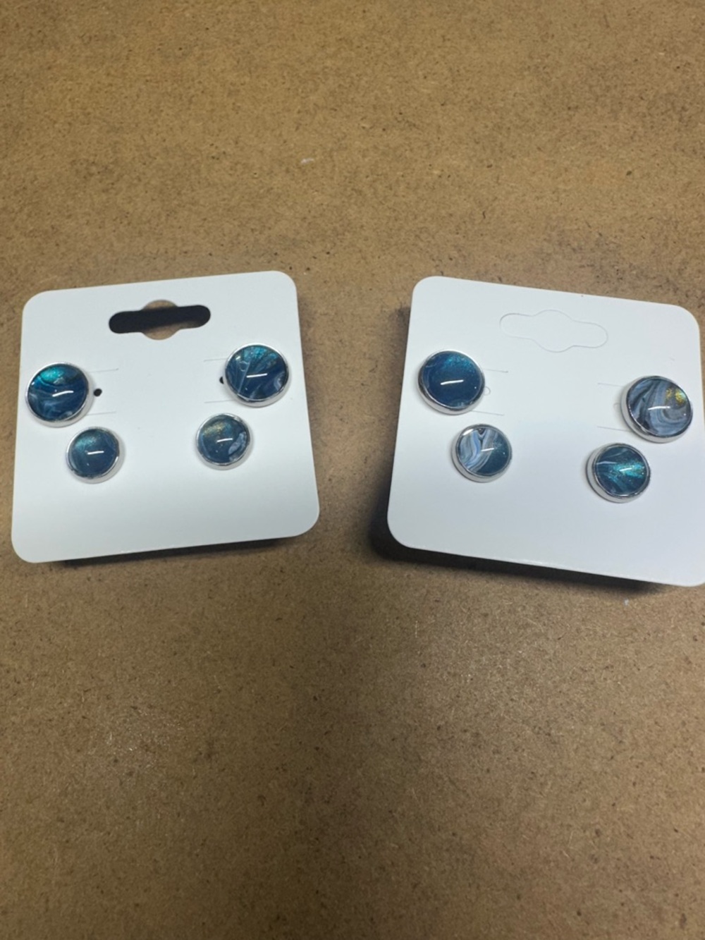 Hand Crafted Blue Teal Swirl Stud Earring Set